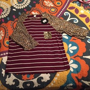 Maroon and cheetah sequin 3/4 shirt